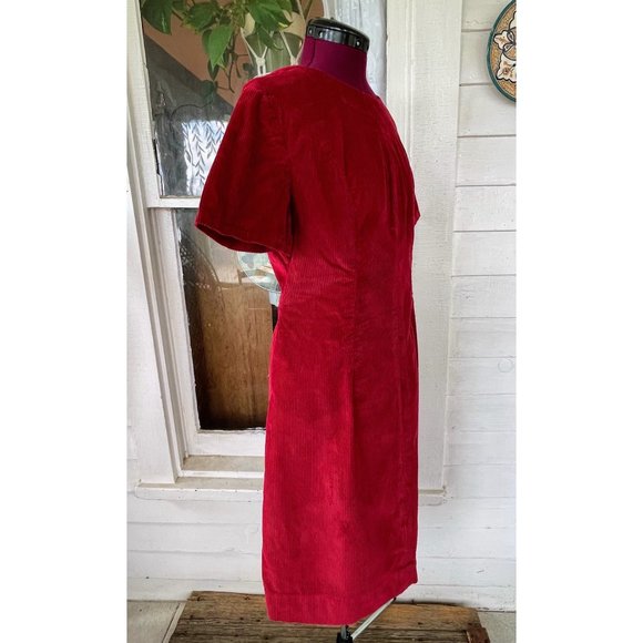 Vintage 1970s Red Corduroy Fitted Dress Size M - Picture 13 of 15